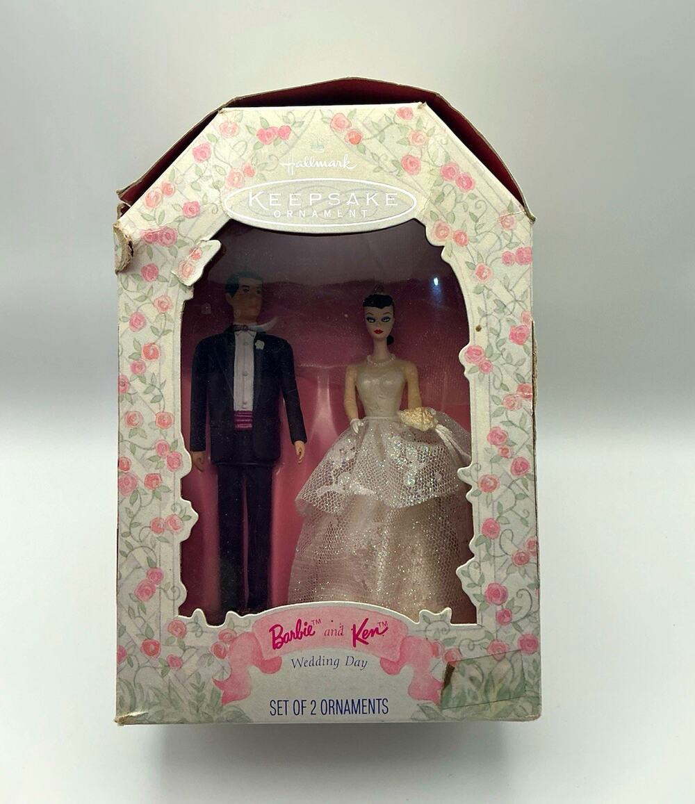 1997 Hallmark Keepsake Barbie & Ken Wedding Day Ornament Set of 2 w/ Box